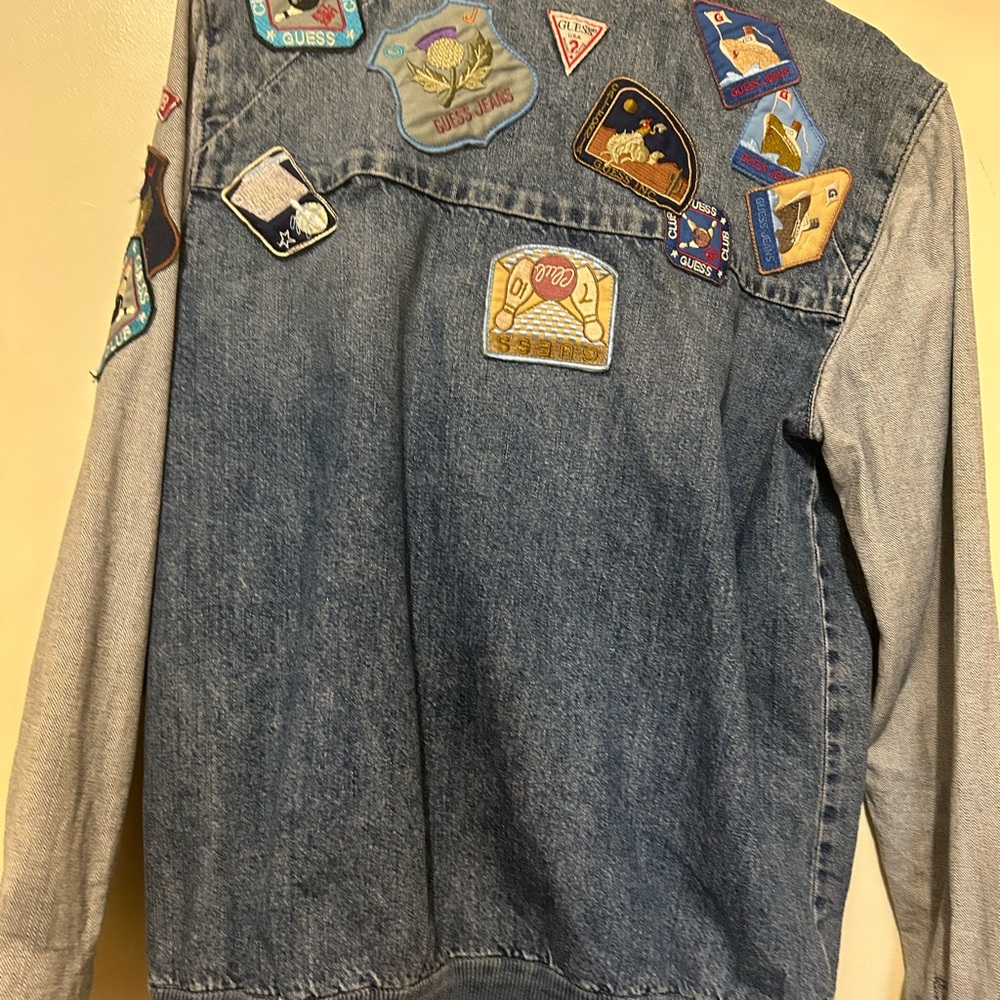Vintage GUESS Blue Denim Patchwork Jacket S Asymmetrical Bomber - Picture 4 of 12